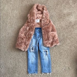 Zara fur jacket and jeans bundle